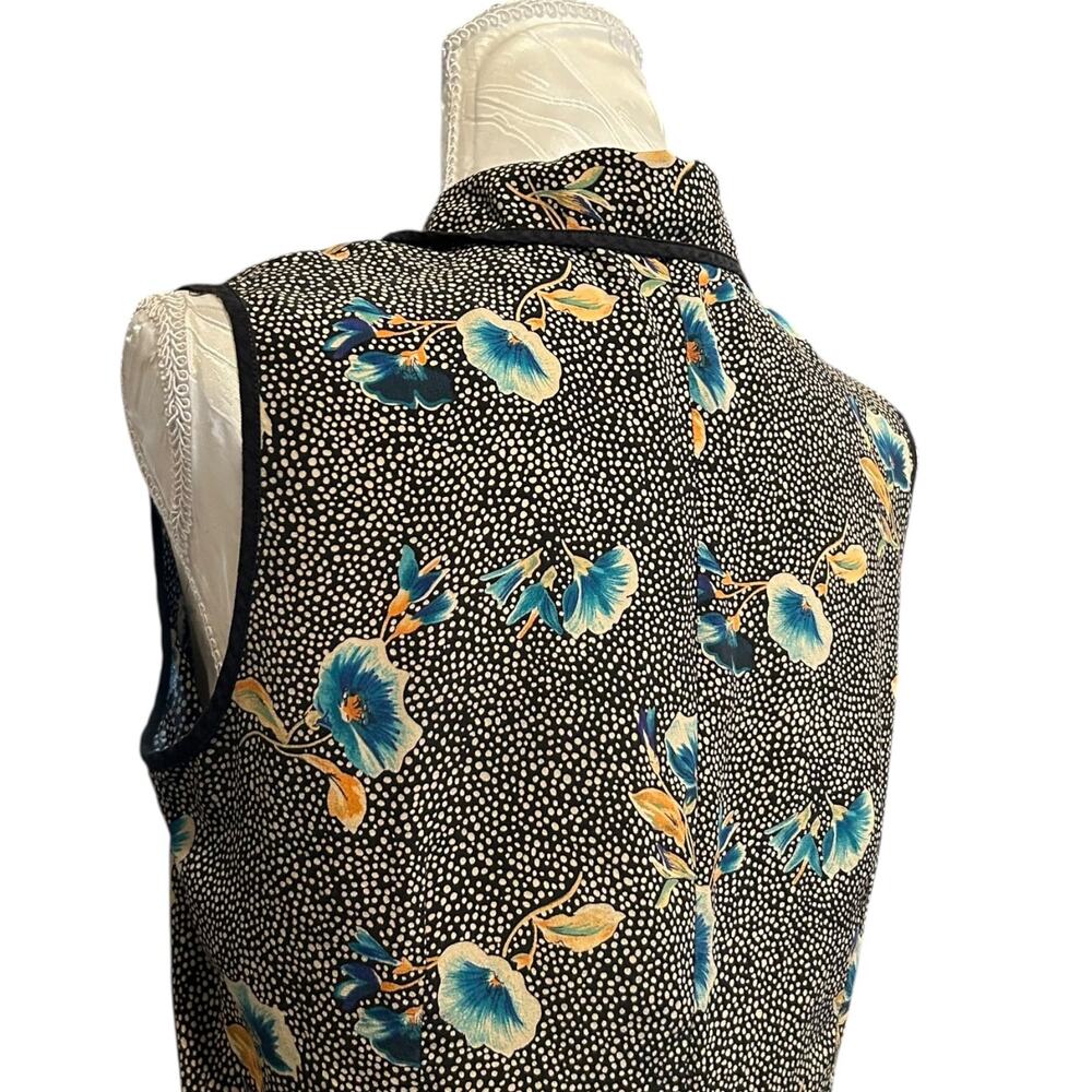 Vintage 00s Black Silk Floral Polka Dot Sleeveless Vest Top Size 8 - Picture 12 of 14
